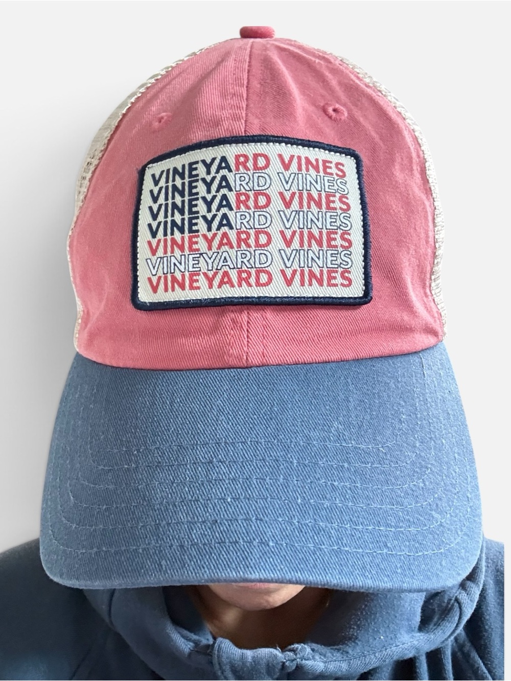Vineyard Vines Red and Blue Trucker Hat with Logo Patch